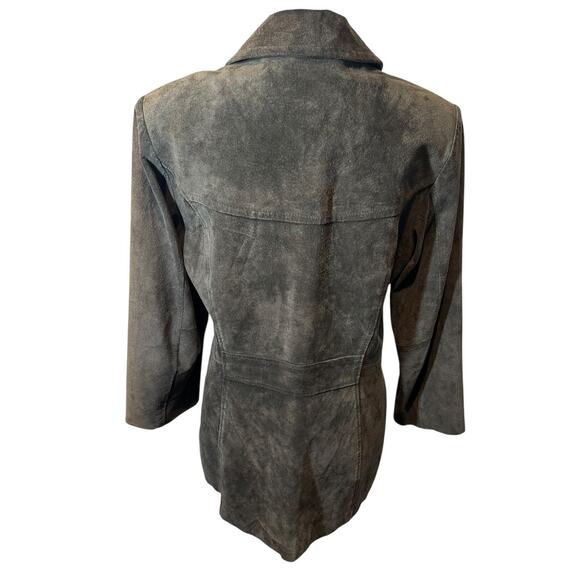 Vintage Express Dark Brown Longline Suede Jacket Medium 90s Y2K‎ Minimal Classic - Picture 4 of 10